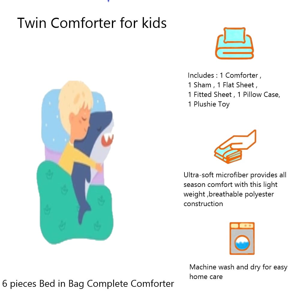 6 piece Twin city truck bed in bag comforter and sheet set for Kids and Teens