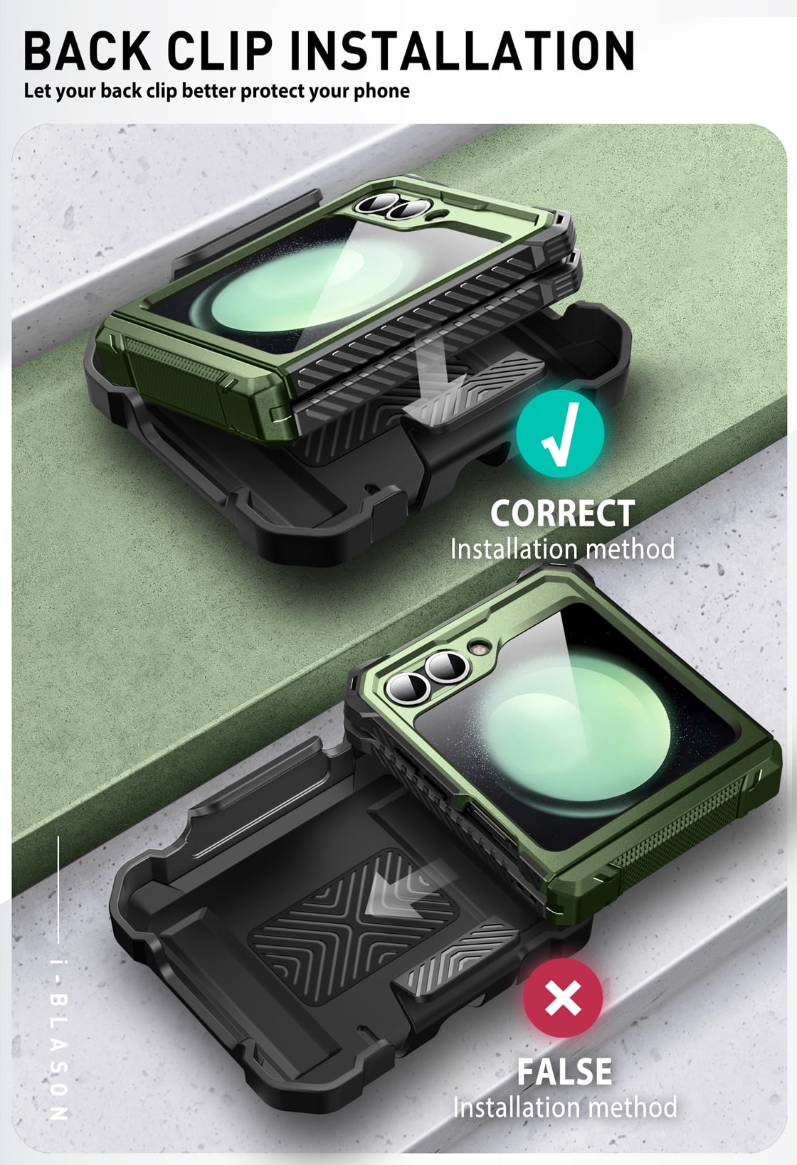 i-Blason Armorbox series for Samsung Galaxy Z Flip 6 / Flip 5 Case with Stand, [Built-in Screen Protector] [Hinge Protection] [Belt-Clip], Full-Body Protection Phone Case Cover, Guldan