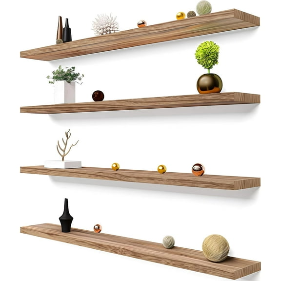 48 Inch Light Wood Floating Shelves for Wall Rustic Wall Shelf for Bedroom Living Room Set of 4