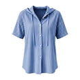 thumbnail image 5 of Ecqkame Women's Striped Tops Hooded Button Down Short Sleeve Shirts Summer Casual Lightweight Trendy Versatile Blouse Blue S, 5 of 5