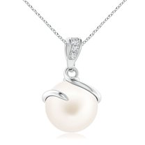ANGARA Freshwater Cultured Pearl Spiral Pendant with Diamonds in 14K White Gold for Women | June Birthstone, Birthday, Anniversary, Jewelry Gift for Women | Pearl Necklace