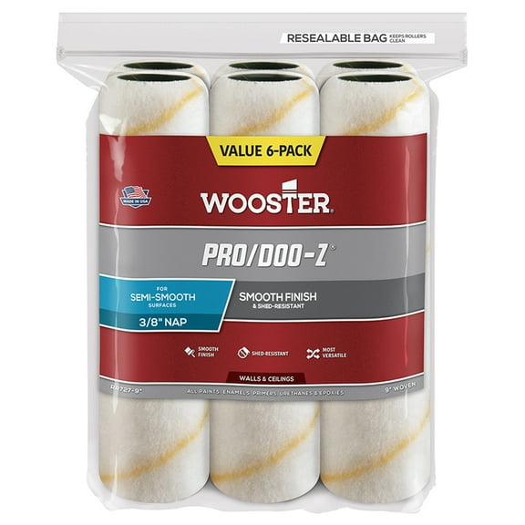 Wooster Pro/Doo-Z Roller Cover RR727-9 Genuine 3/8" Nap 6-Pack 9"