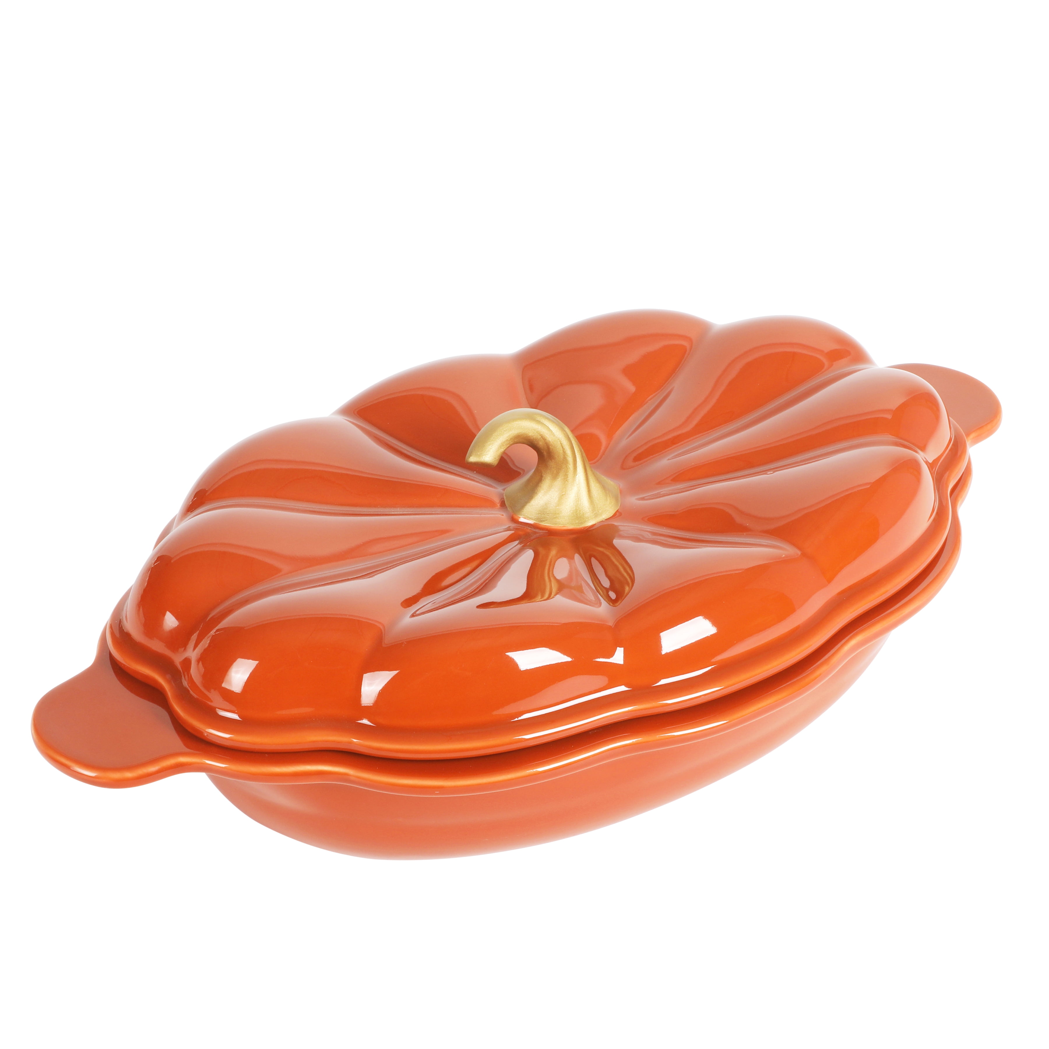 The Pioneer Woman Pumpkin Orange 3-Quart Oval Stoneware Baking Dish With Lid