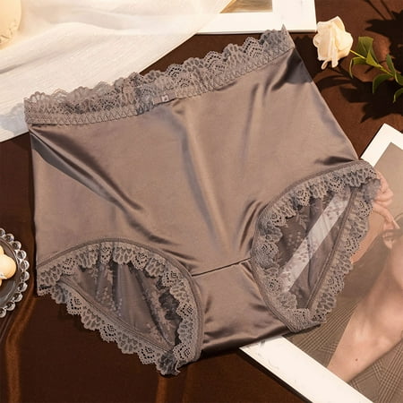 uublik Plus Size Panties for Women High Waist Breathable Briefs Soft Underpants Ladies Stretch Panties Lace Underwear Coffee