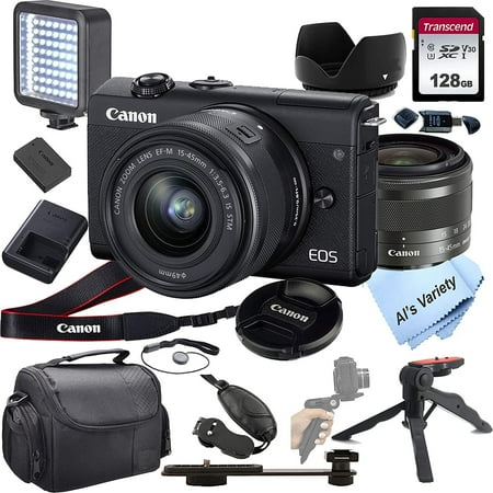 Canon EOS M200 Mirrorless Digital Camera Video Kit with 15-45mm Zoom Lens + LED Always on Light+ 128GB Card  Gripod  Case  and More 18pc Video Bundle