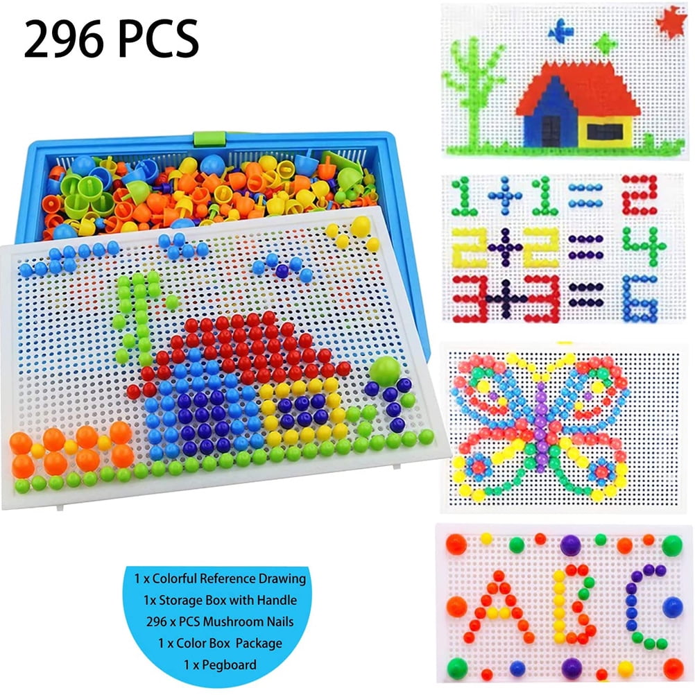 296 Mushroom Nails Mosaic Peg Board Creative Toys Educational Baby Kids Gift DIY 