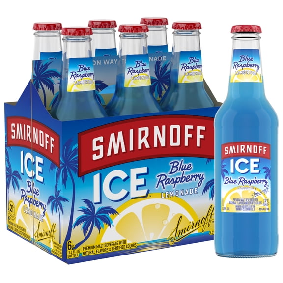 Smirnoff Ice Blue Raspberry Lemonade, 6 Pack Bottles, 11.2 fl oz, 4.5% ABV