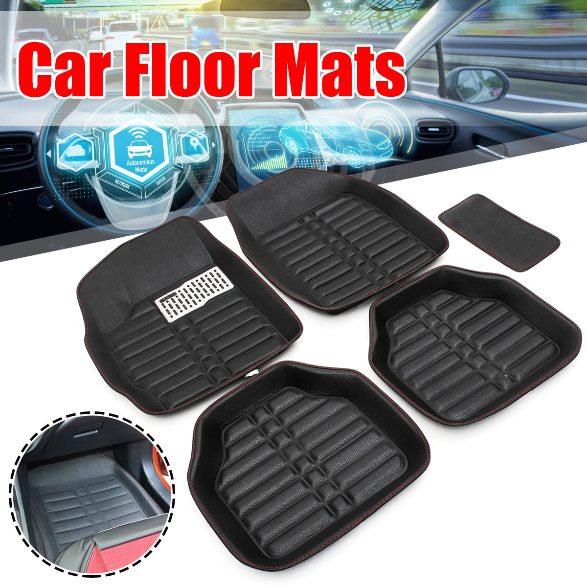 5pc Universal Car Floor Mats FloorLiner Front &Rear Carpet All Weather Mat Cover