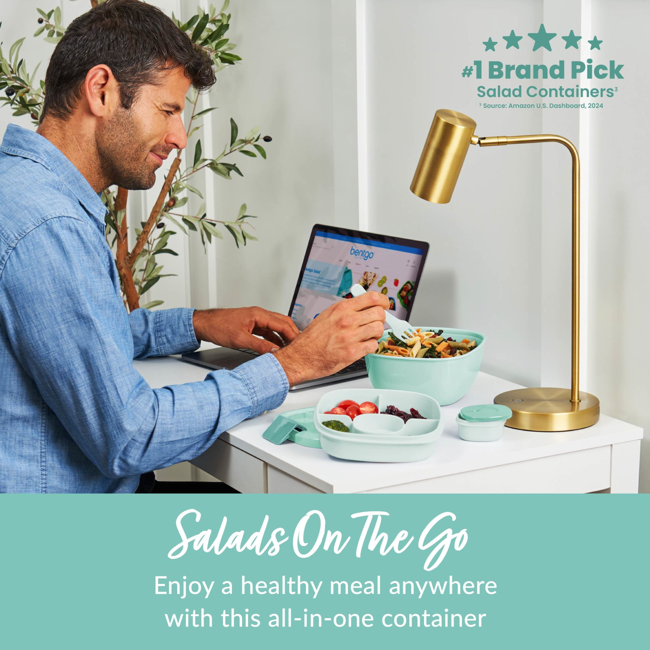 Bentgo Salad Lunch Container, 4" x 7-1/4", Coastal Aqua
