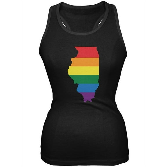 Illinois LGBT Lesbian Pride Rainbow Black Juniors Soft Tank Top - X-Large
