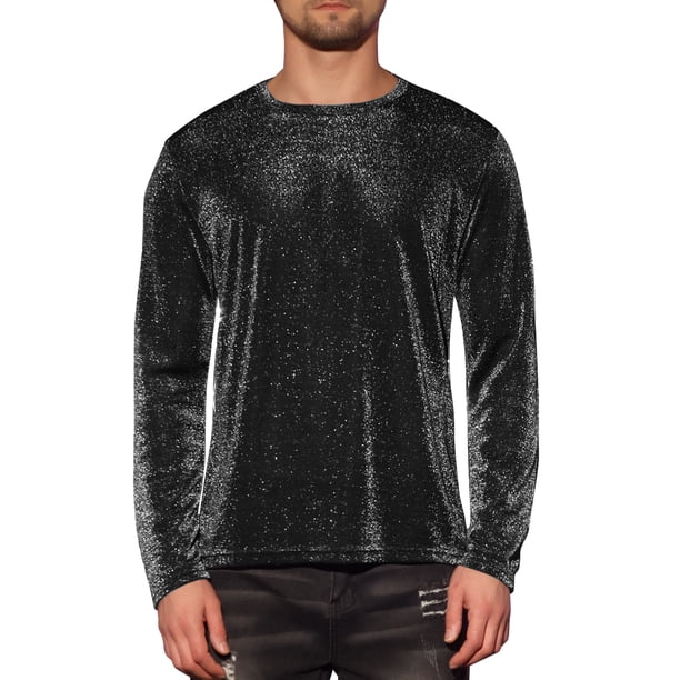 Camiseta de manga larga de malla transparente Lars Amadeus para hombres, camiseta de fiesta de club, color negro