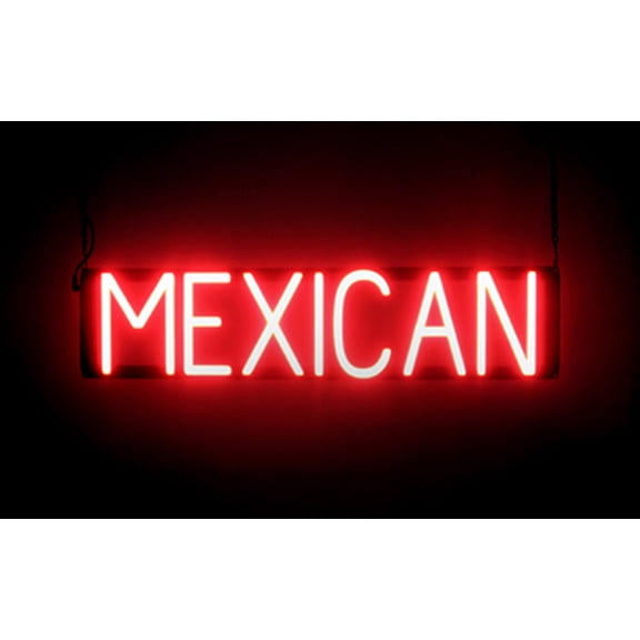 SpellBrite MEXICAN LED Sign for Business. 26.9" x 6.3" Red MEXICAN Sign Has Neon Sign Look With Energy Efficient LED Light Source. Visible from 500 Feet, 8 Animation Settings.
