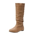 thumbnail image 2 of Women's Plus Size Pull On Slouchy Mid Calf Boots Smocked Soft Faux Leather Flat Low Heel Wide Fit for Daily Outings Autumn Street Style Khaki 37, 2 of 6