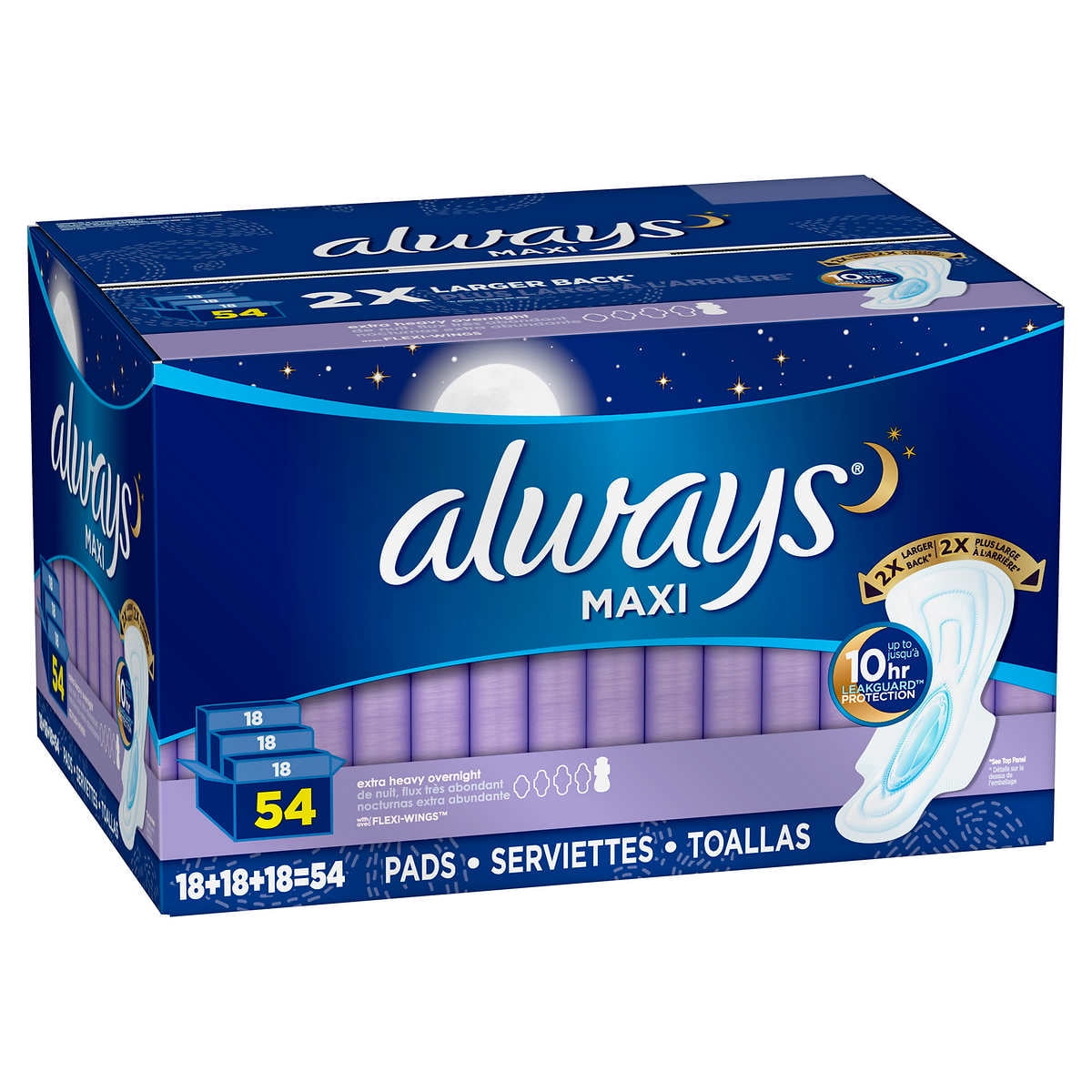 Always Maxi Extra Heavy Overnight Pads, Unscented, 54 Ct
