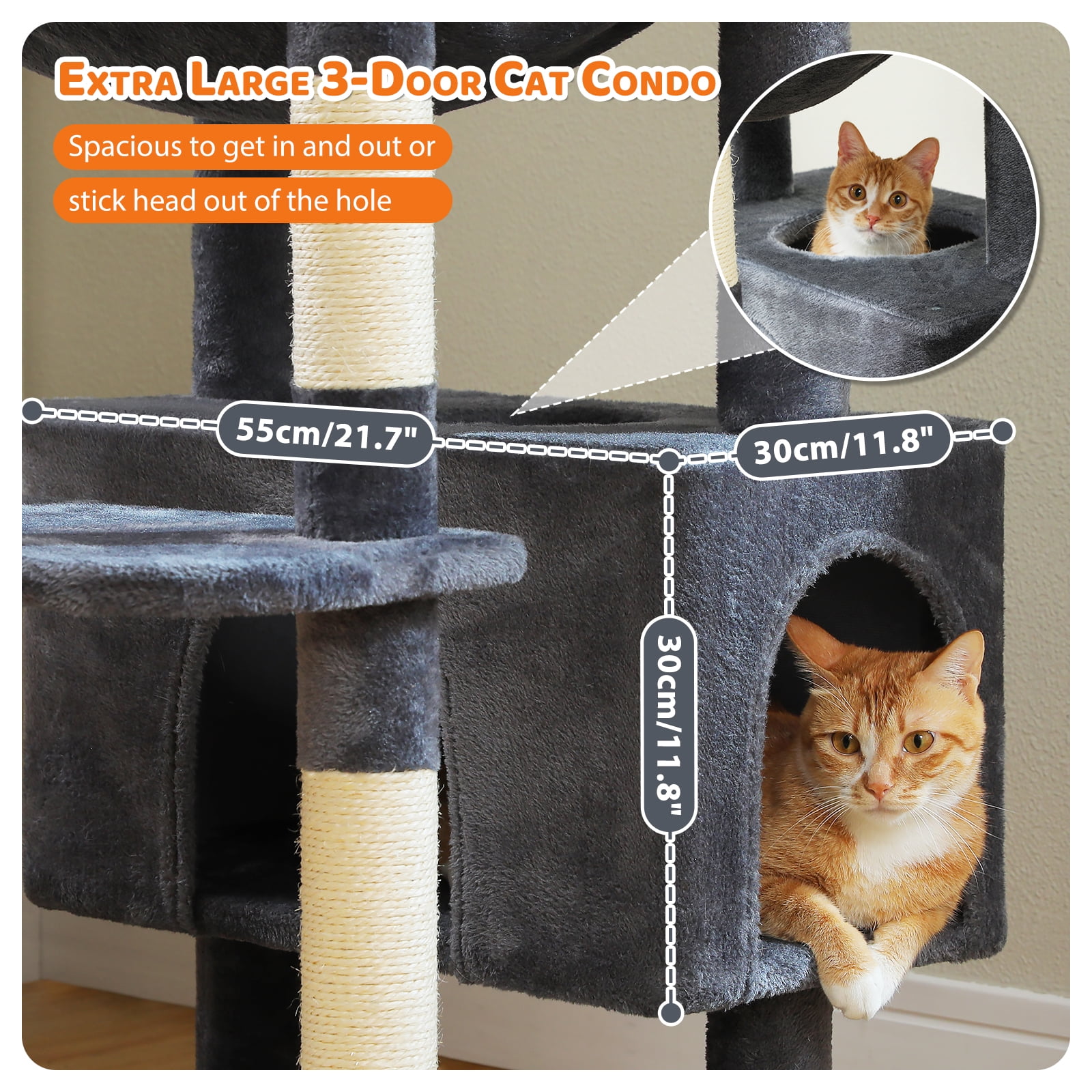 Pefilos 81" Tall Cat Tree for Large Cats, Heavy Duty Cat Tower with 2 Perches, 2 Condos and Spacious Hammock, Large Condo with 7 Scratching Posts, Dark Gray
