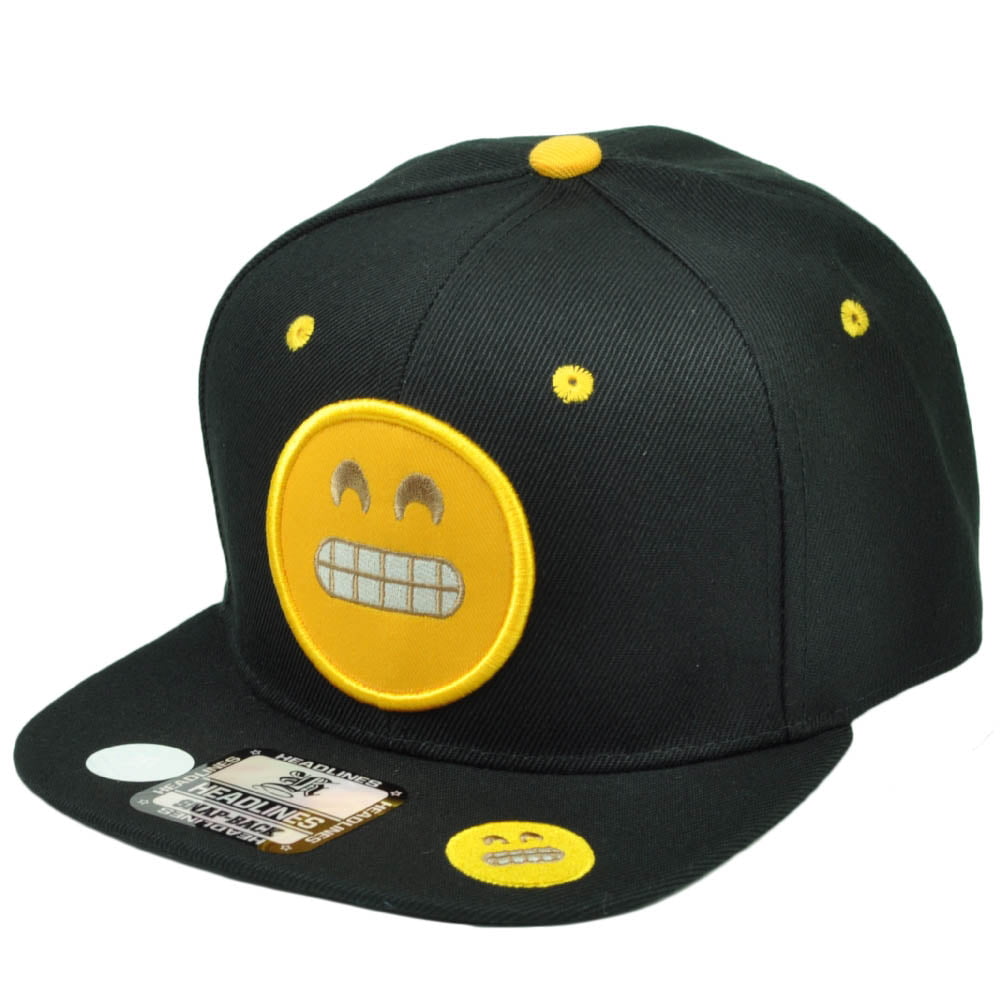 Emoji Grinning Smile Face Emoticons Text Symbol Snapback Hat Cap Flat ...