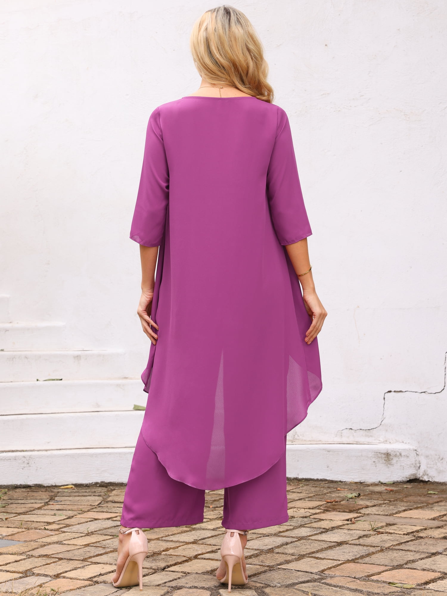 DARING DIVA Women's 2 Piece Chiffon Sets Dressy Pantsuit High Low Top Outfit S Purple