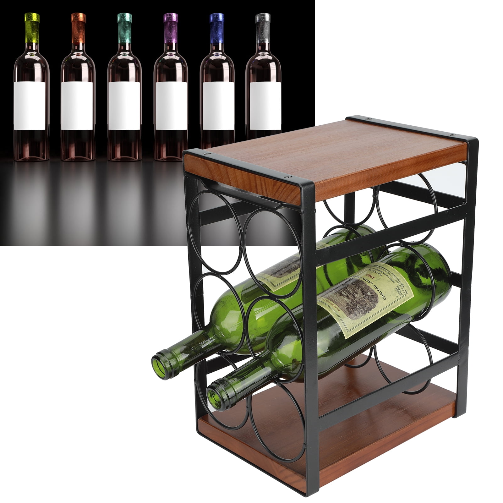 ESTINK 3 Tier Wrought Iron Kitchen Countertop 6 Bottles Wine Storage