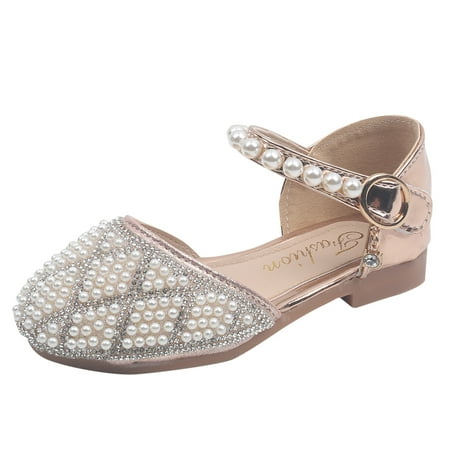 

ZMHEGW Girls Sandals Baby Bling Kids Shoes Princess Shoes Pearl Shoes Dancing Single Shoes
