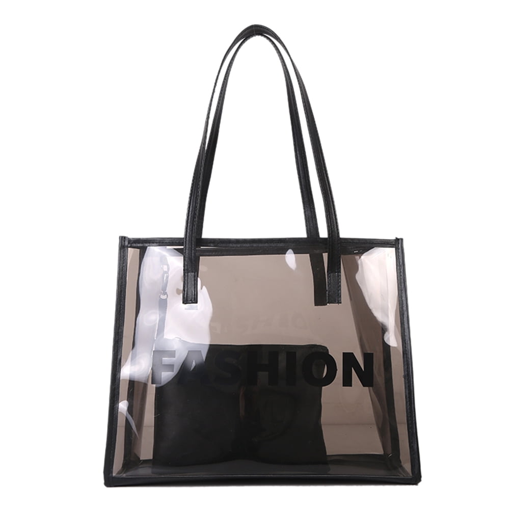 CHAMAIR Transparent PVC Shoulder Bag Women Handbag Jelly Clear Beach Tote  (Black)