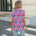 thumbnail image 6 of Women's Blouses Top Cute Printed Summer T-Shirts Casual Chest Pleated Tunic Top Round Neck Puff Sleeves Blouses Loose Outdoor Beach Vacation Pullover Tops, 6 of 6