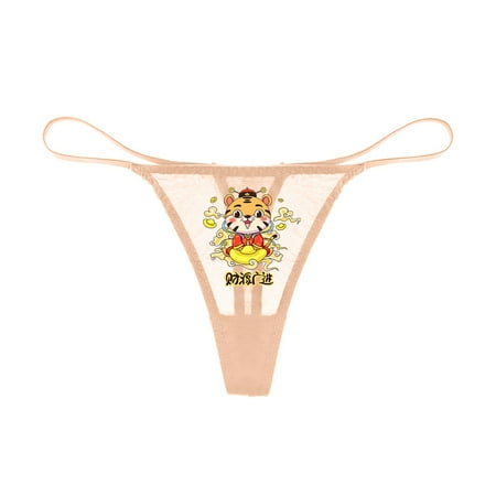 

Women s Thongs Low Waist See Through Panties Cotton Crotch Lace Mesh G-String Cute Tiger Stickers for Women