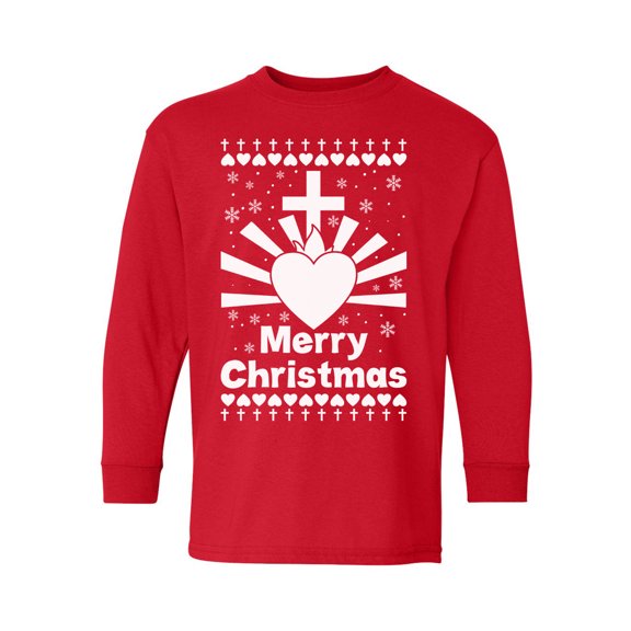 Merry Christmas Long Sleeve Shirt for Boys Girls Jesus Christ Tee Xmas Kids T Shirt Jesus Top Christmas Cross Holiday Gift Youth Christian Religious