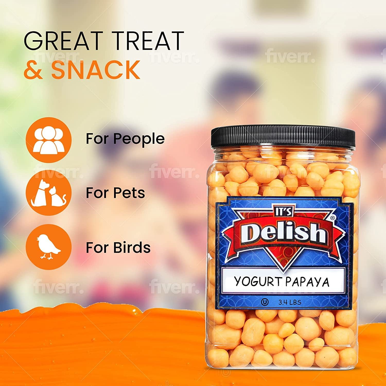 Yogurt Covered Dried Papaya Dices by It's Delish, 3 LBS Jumbo Container  Kosher Dairy-Free Jumbo Yogurt Covered Fruit for Vegan Snacking  Dried Diced Papaya Coated in Yogurt-Flavored Shell Snack...