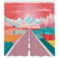 thumbnail image 3 of Graphic Art Shower Curtain, Straight Road Leading to Rocky Mountains and Rural Landscape, Fabric Bathroom Set with Hooks, 69W X 84L Inches Extra Long, Dark Coral Multicolor, by Ambesonne, 3 of 3