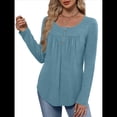 thumbnail image 1 of Camisas de Larga para Mujer, Conjuntos de Otoño, Cuello Redondo, Túnicas Casuales, Blusas de Moda, Ropa de Moda. Azul Pavo Real XXL, 1 of 6