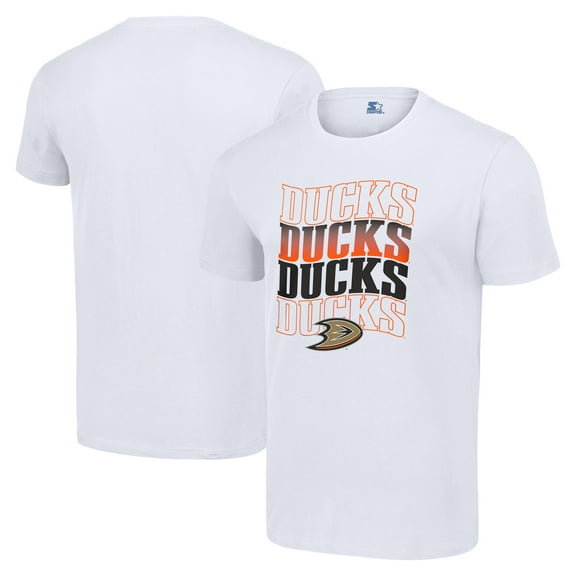 Men's Starter White Anaheim Ducks Four Team Name Logo T-Shirt