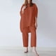 thumbnail image 1 of ICHUANYI Clearance Women Casual 2 Piece Outfits Three Quarter Sleeves Cotton Linen Tops Skinny Cropped Pants Round Neck Sets(Orange, L) ICHUANYI WER2023080902702, 1 of 5