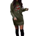 thumbnail image 2 of KANG Cozy Christmas Hoodie Dress | Women's Long Sleeve Casual Sweater Dress with Festive PrintDark GreenS, 2 of 4