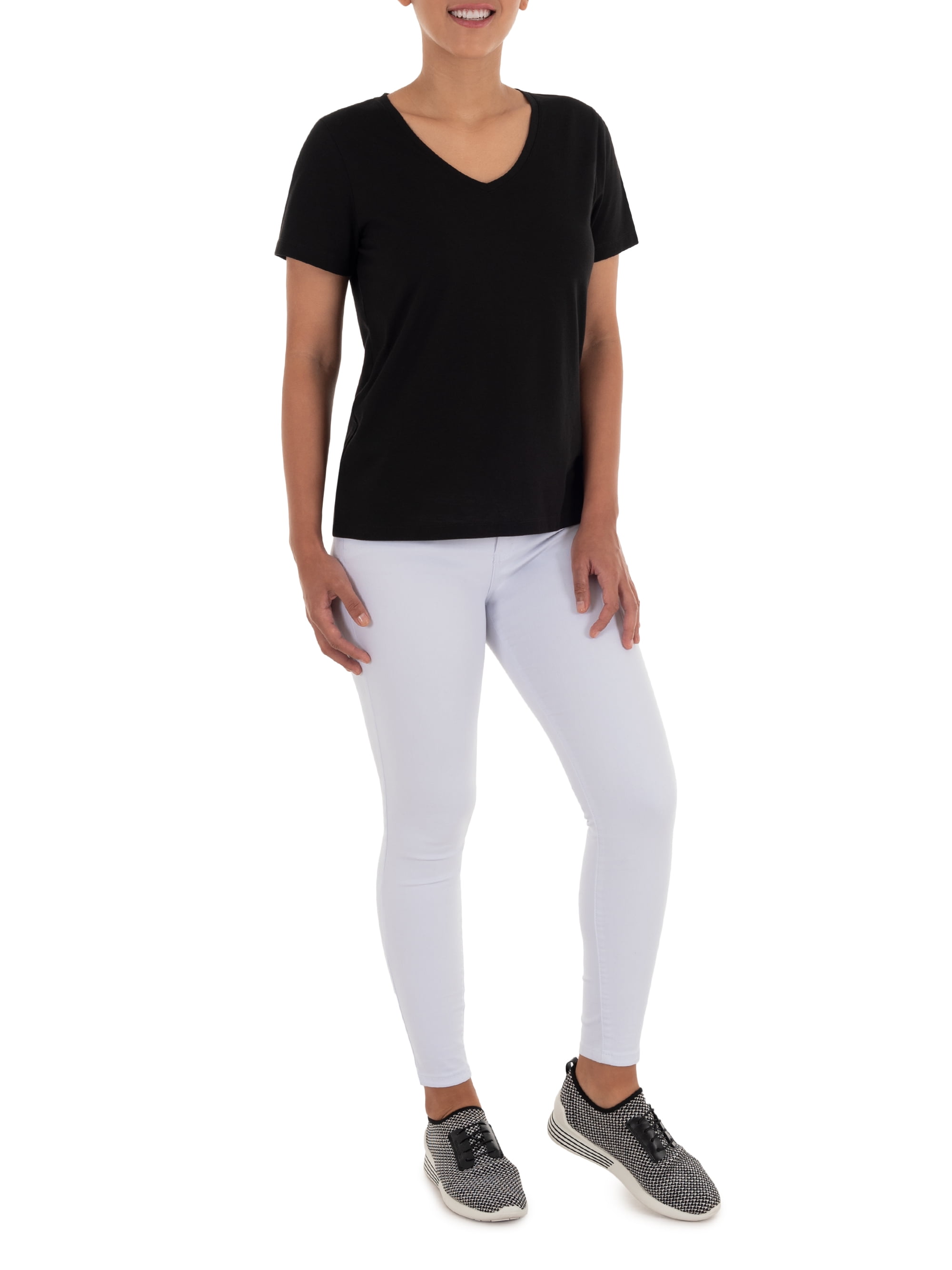 Time and Tru Women's Pima Cotton Blend V Neck Tee, 2-Pack, Sizes XS-XXXL