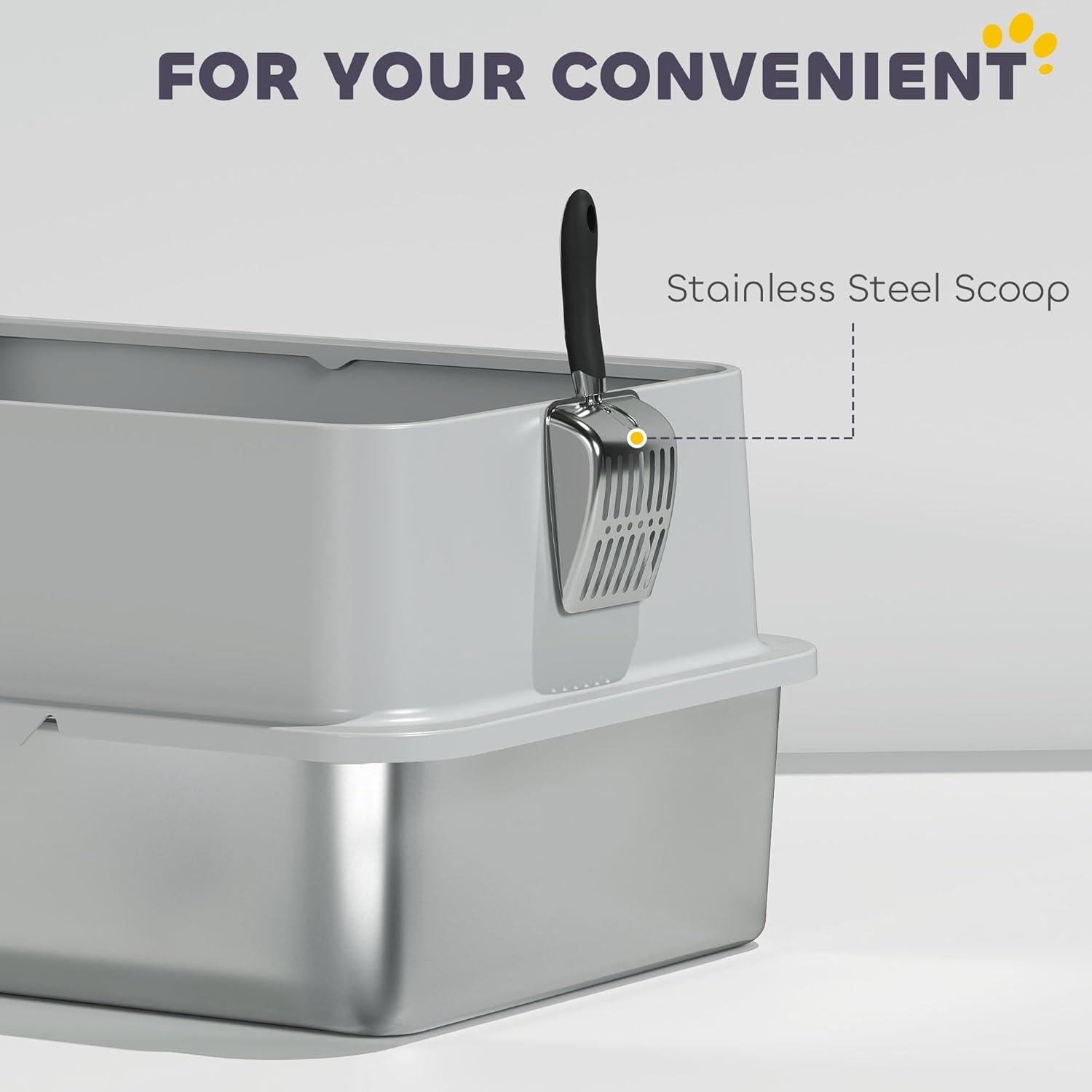 Stainless Steel Cat Litter Box, XL Kitty Litter Box for Big and Multiple Cats with High Wall Side, Scoop, Anti-Leakage, Easy Cleaning & Odour Free