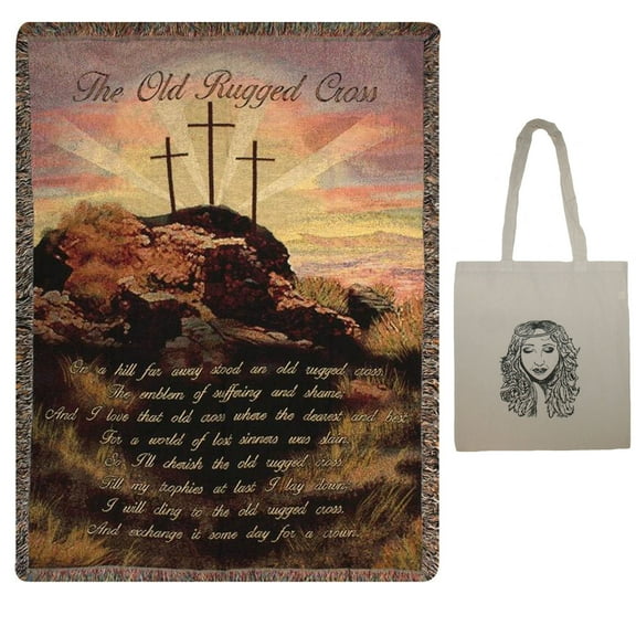 The Old Rugged Cross II 50" x 60" Inspirational Tapestry Throw Blanket & Angel Tote