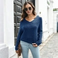 thumbnail image 6 of Women'S Casual V Neck Long Sleeve Chunky Knit Off Shoulder Pullover Tops Fashion 2025, 6 of 8