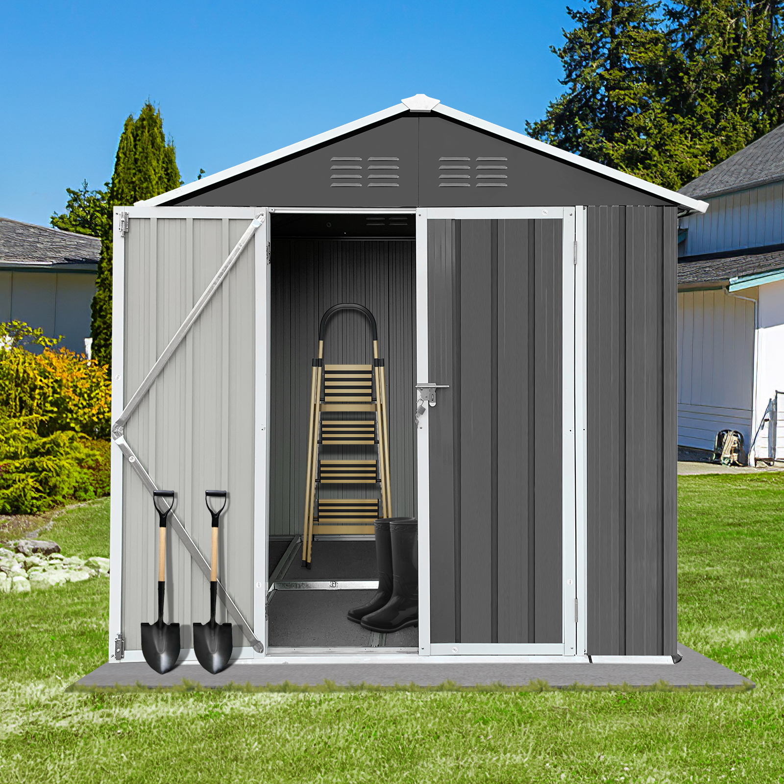 6' x 4' Outdoor Metal Storage Shed, Tools Storage Shed, Galvanized Steel Garden Shed with Lockable Doors, Outdoor Storage Shed for Backyard, Patio, Lawn, D8311 - image 2 of 9