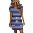 thumbnail image 2 of Sakmal Midi Sundresses for Women Blue Vacation Dress T Shirt Scoop Neck Striped Short Sleeve Dresses with Pockets, 2 of 5