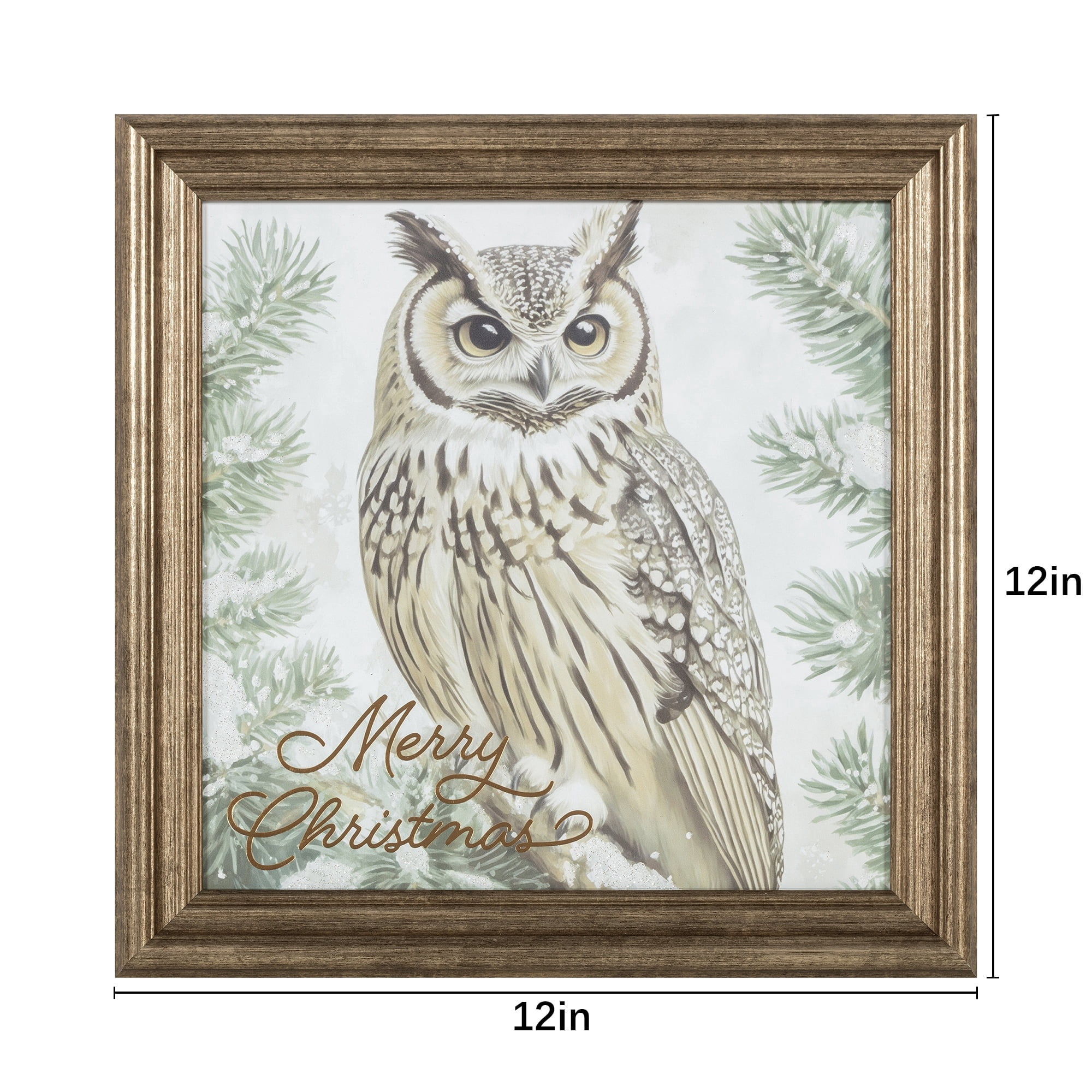 Owl in Snowy Tree Framed Christmas Wall Art, Multicolor, 12" x 12", by Holiday Time