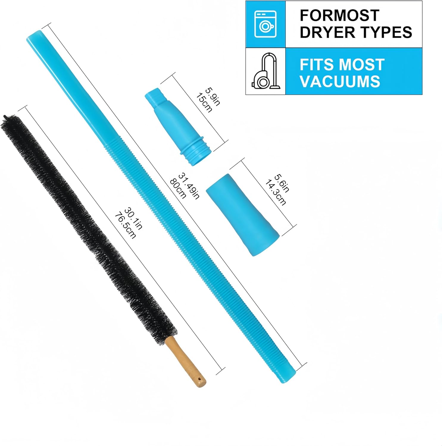3Pcs Dryer Vent Cleaner Kit, Dryer Lint Vacuum Attachment and Flexible Dryer Lint Brush, Dryer Vent Vacuum Hose Attachment, with Unclogging Clip & Storage Bag