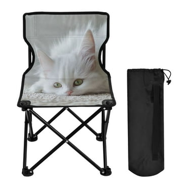 WOBOGO White Cat Camping Chair Convenient Four Corner Backrest Folding Stool Can Hold Up to 220lbs