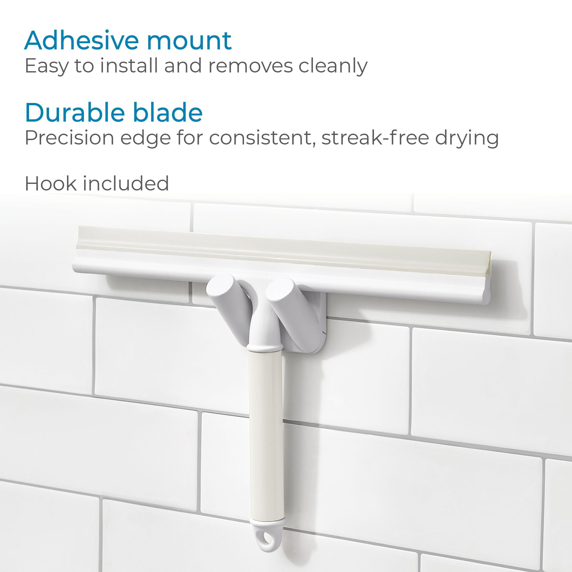 iDesign Shower Squeegee with Adhesive Hook – Berkley Collection - Coconut/White