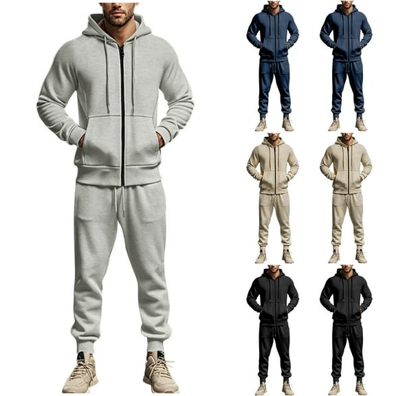 Fancifize Sweatsuits for Men Long Sleeve Full Zip Hoodie Tracksuit Soft Fleece Casual 2 Piece Set Running Jogging Sports Fall Outwear with Pocket