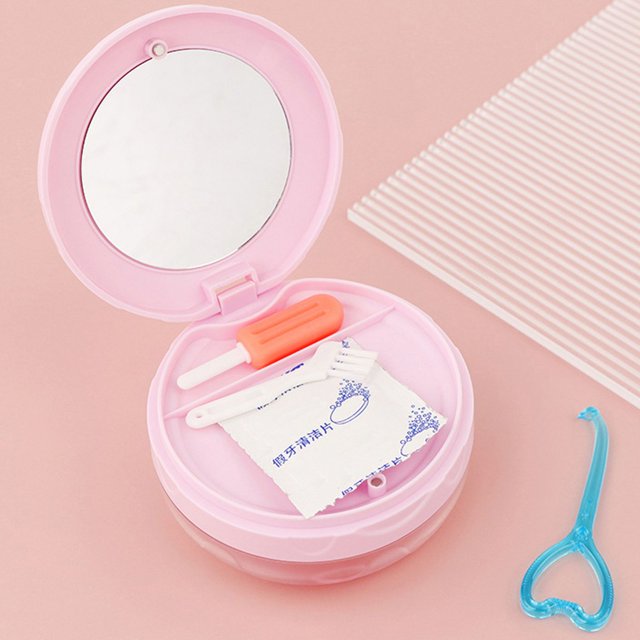 Caja De Almacenamiento De Retenedores Portátil Ligero A Prueba De Fugas 3 Capas Retenedor Multifuncional Dientes Invisibles Limpieza De Dentaduras Estuche Portátil(polvo de flor de cerezo)