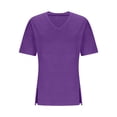 thumbnail image 5 of QIUOMBBP Womens Relaxed Fit T Shirts Plus Size Short Sleeve V Neck Split Side Solid Shirt Casual Summer Loungewear Tops Purple XXXXL, 5 of 8