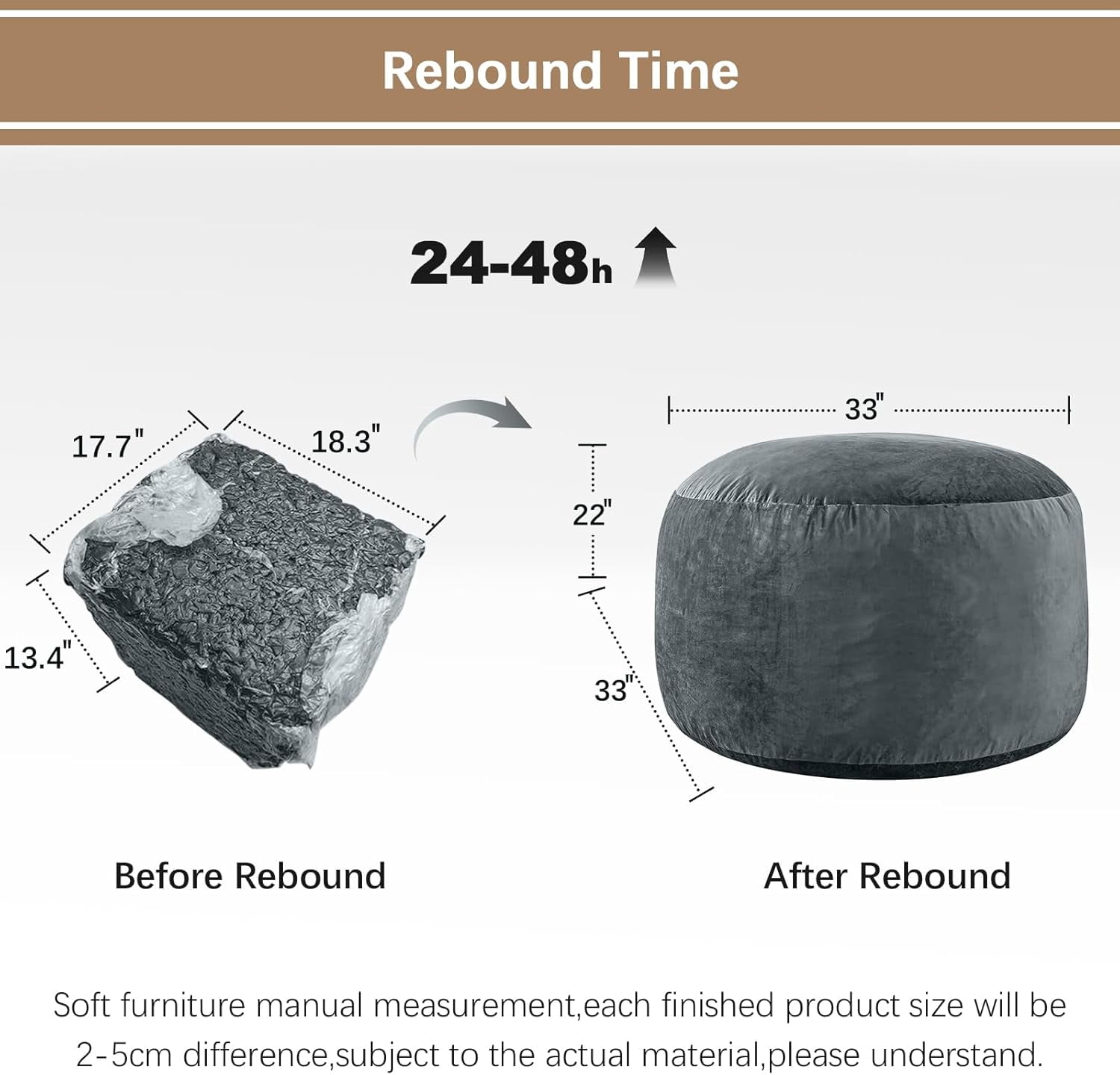 3 Feet Bean Bag Chair - BeanBag Chairs for Adults, Living Room Furniture Sofa with Soft  Fiber Cover, Round Fluffy Couch for Bedroom College Dorm - Grey