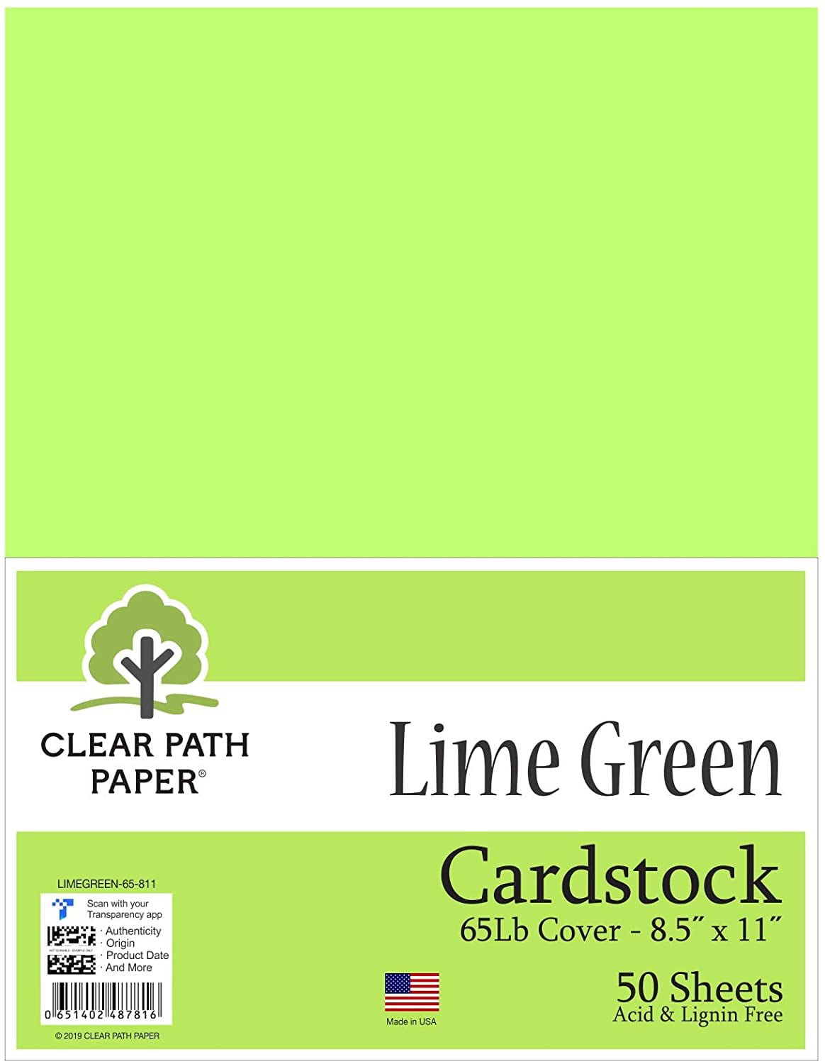 8.5 x 11 inch 65Lb Cover 50 Sheets Lime Green Cardstock 