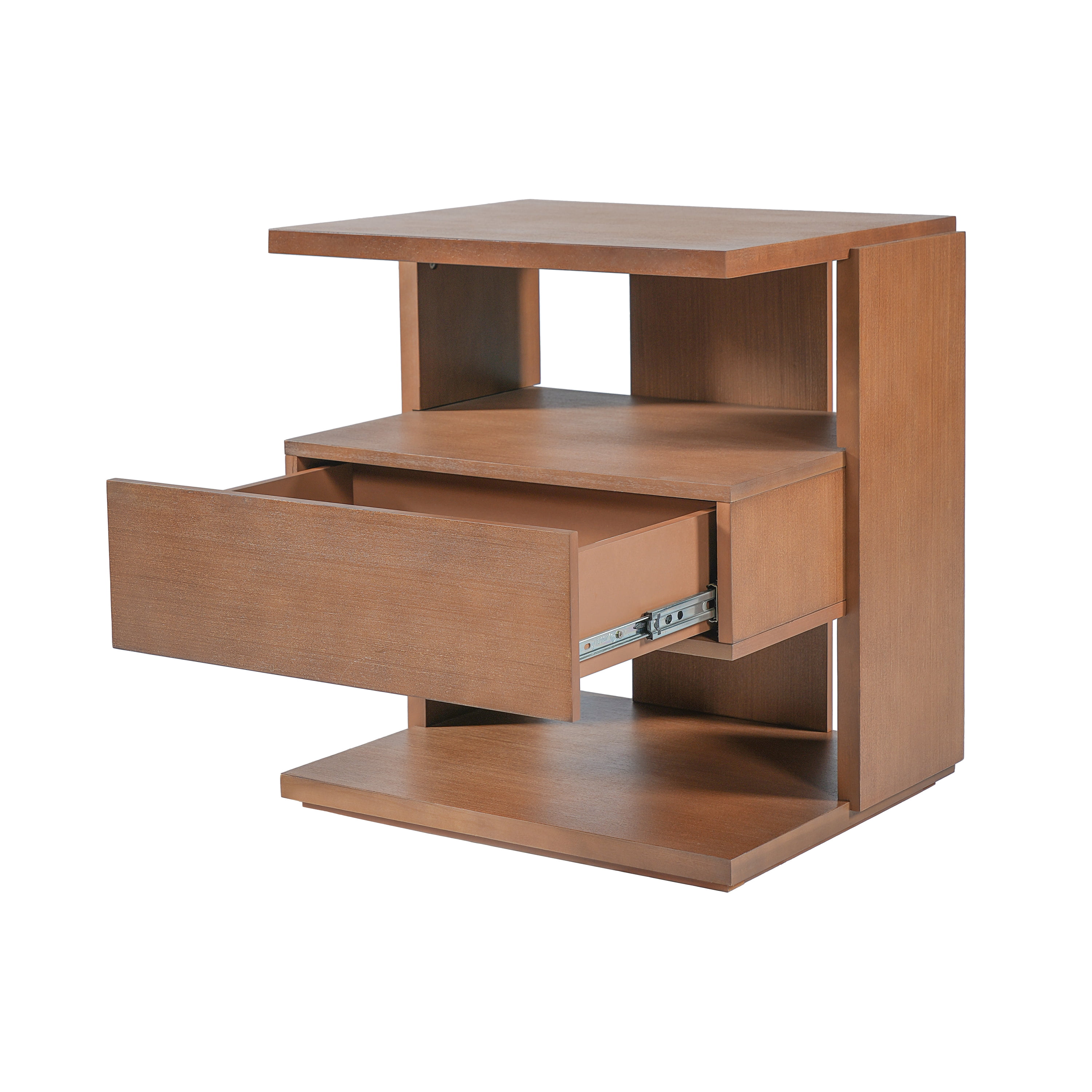 Euroco Modern Floating Nightstand with Drawer, Wood Bedside Table with 3-Tier Open Storage Shelves ,Unique C-Shape End Table for Bedroom,Living Room,Space-Saving,Brown