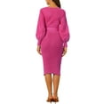thumbnail image 3 of INSPIRE CHIC Women's Dress Knit Crew Neck Lantern 3/4 Sleeve Belted Pleated Hem Dresses​ S Plum, 3 of 6